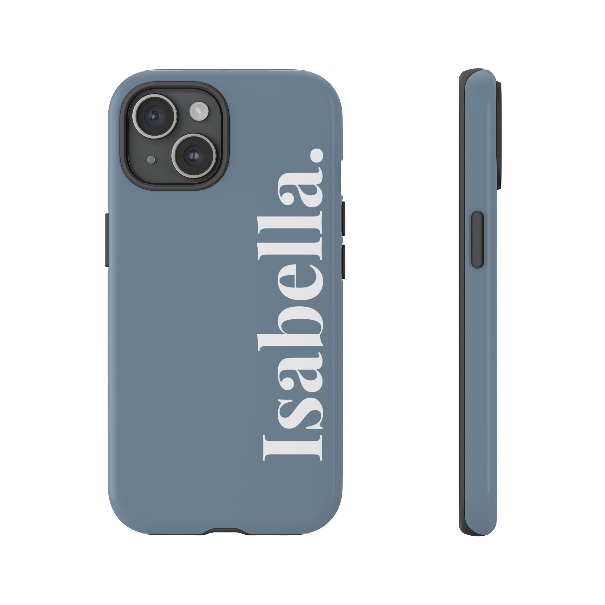 DUSTY BLUE BOLD NAME – Personalisierte Handyhülle mit Dual-Layer-Schutz