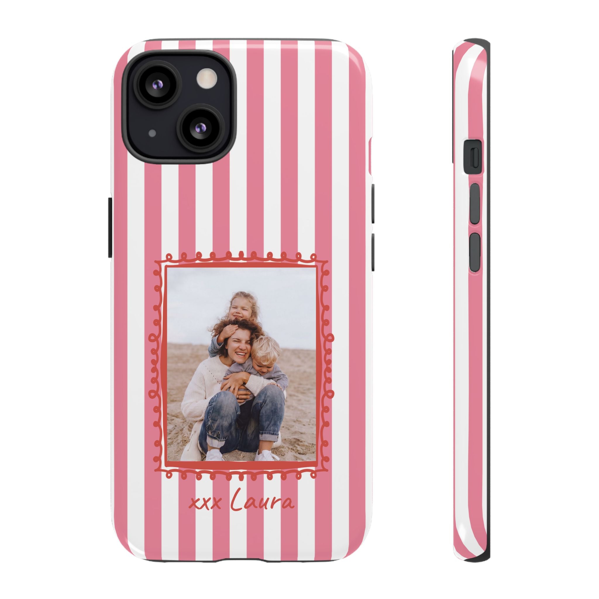 PINK STRIPES PHOTO FRAME – Personalisierte Foto Handyhülle mit Dual-Layer-Schutz