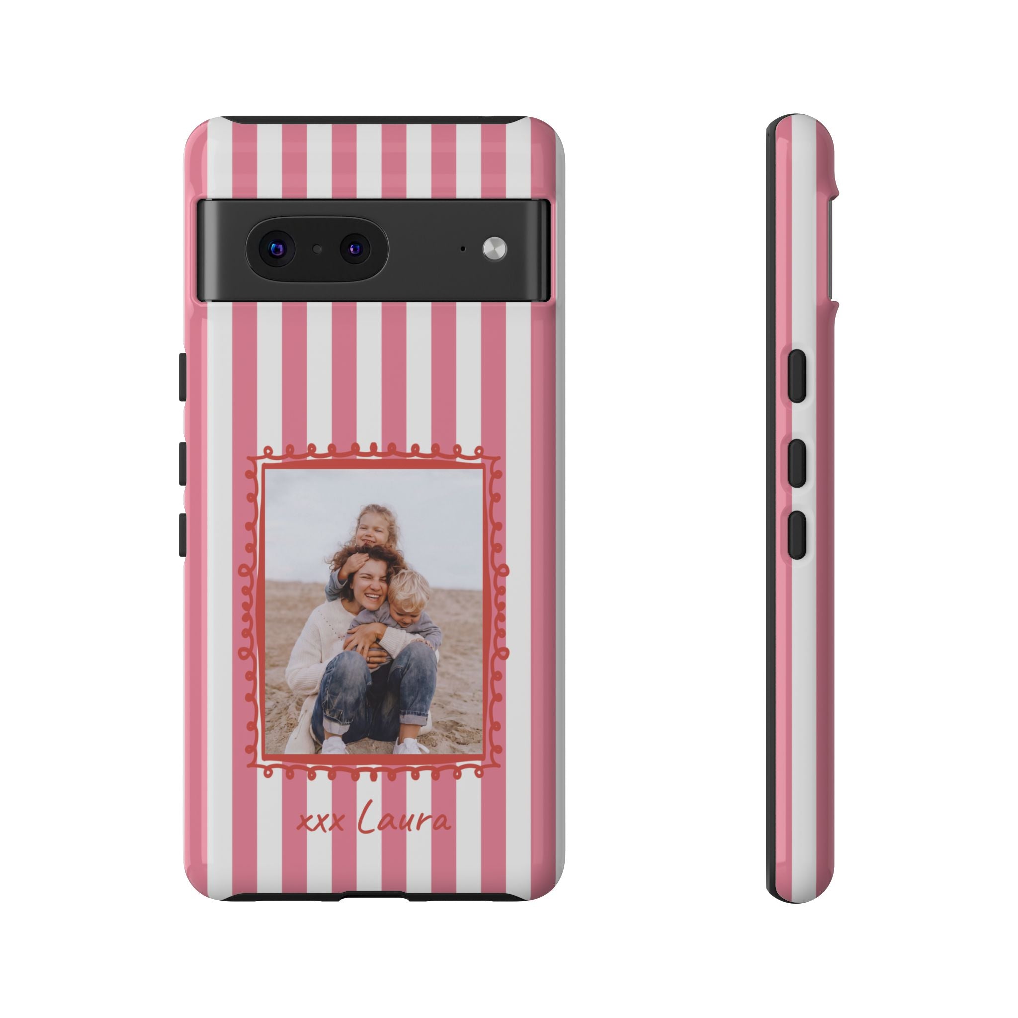 PINK STRIPES PHOTO FRAME – Personalisierte Foto Handyhülle mit Dual-Layer-Schutz