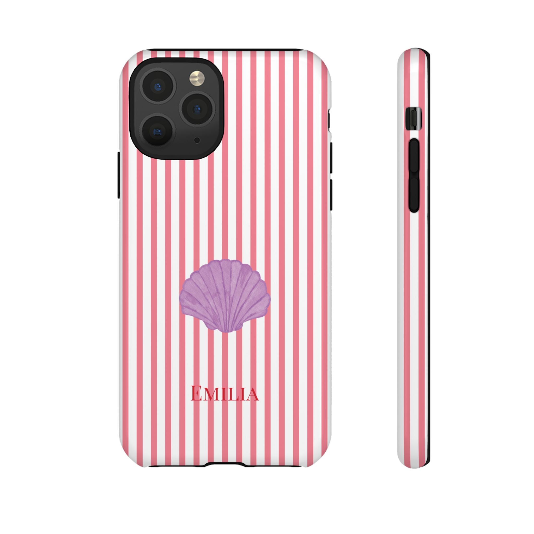 SHELL PINK STRIPES – Personalisierte Handyhülle mit Dual-Layer-Schutz