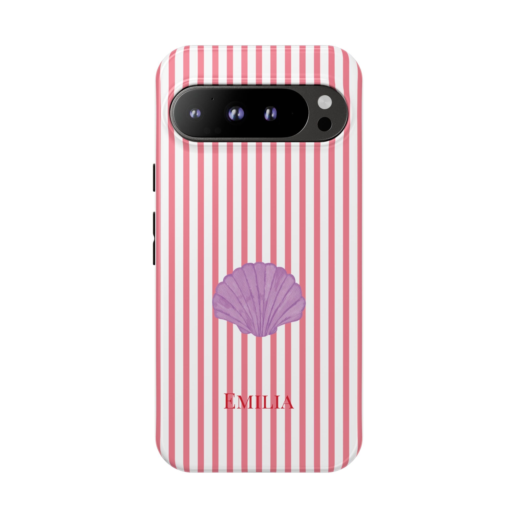 SHELL PINK STRIPES – Personalisierte Handyhülle mit Dual-Layer-Schutz