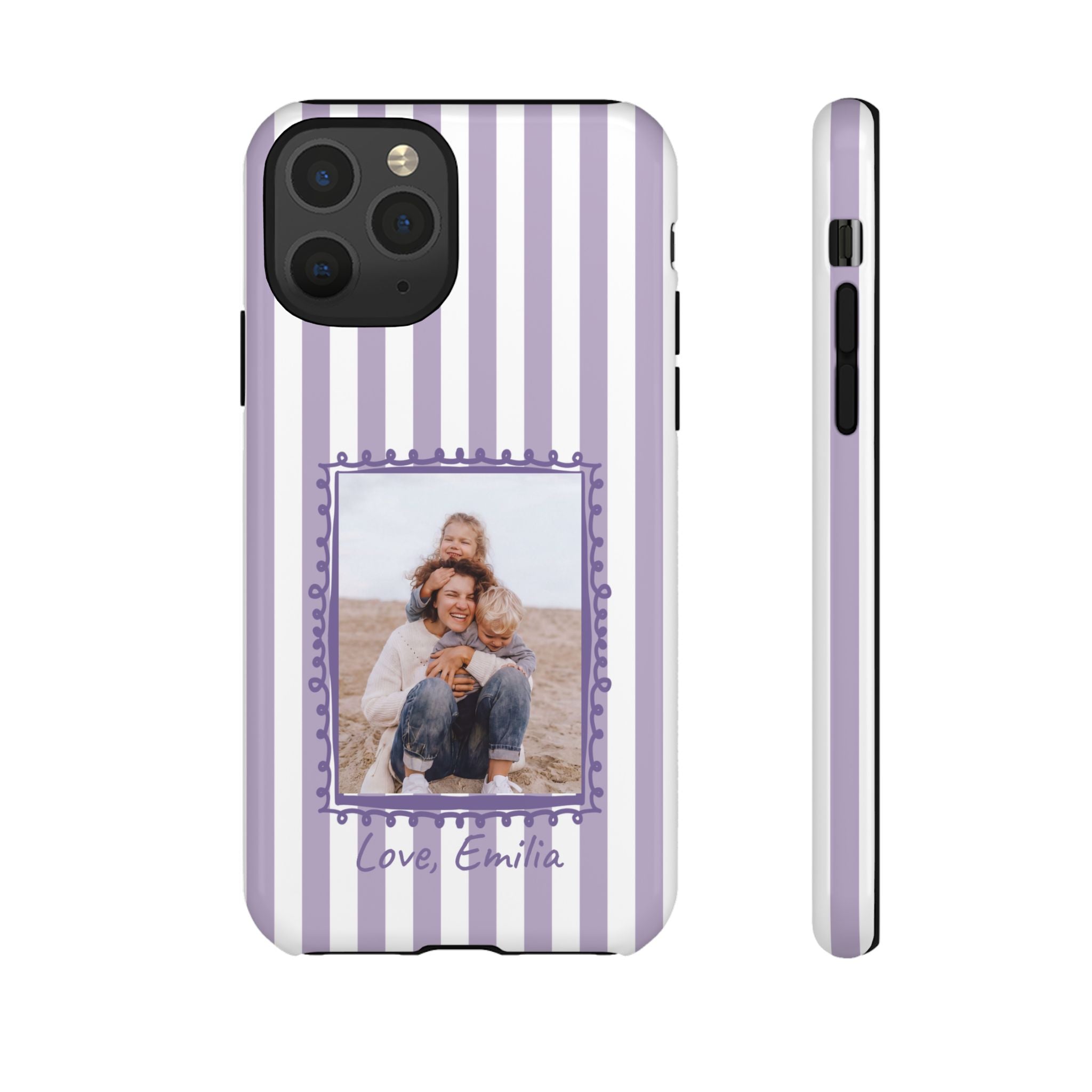 LAVENDER STRIPES PHOTO FRAME – Personalisierte Foto Handyhülle mit Dual-Layer-Schutz