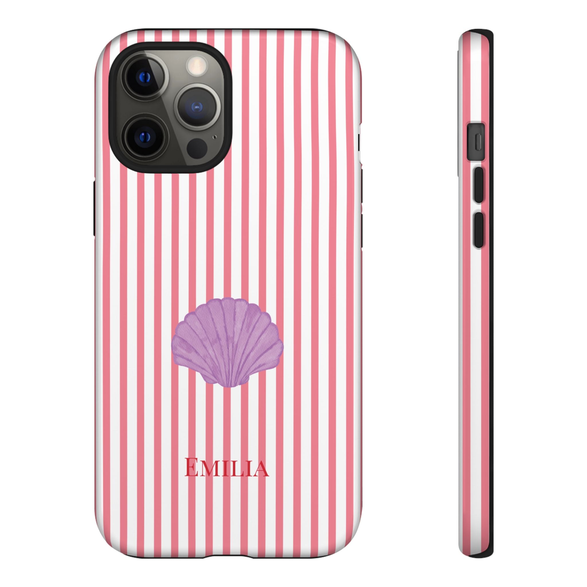 SHELL PINK STRIPES – Personalisierte Handyhülle mit Dual-Layer-Schutz