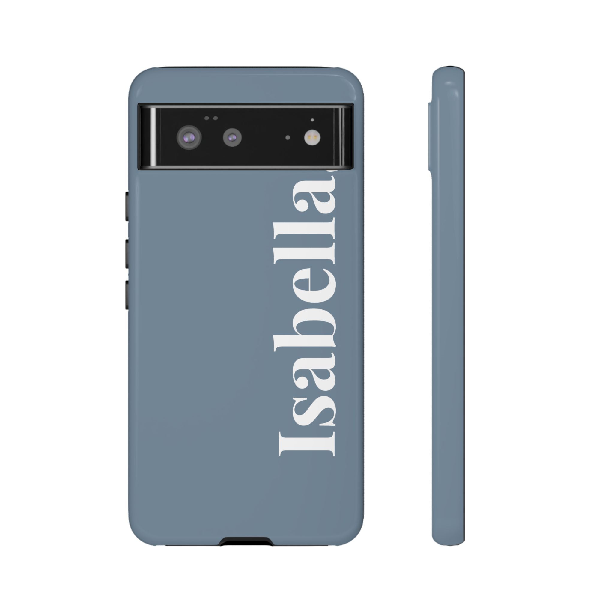 DUSTY BLUE BOLD NAME – Personalisierte Handyhülle mit Dual-Layer-Schutz