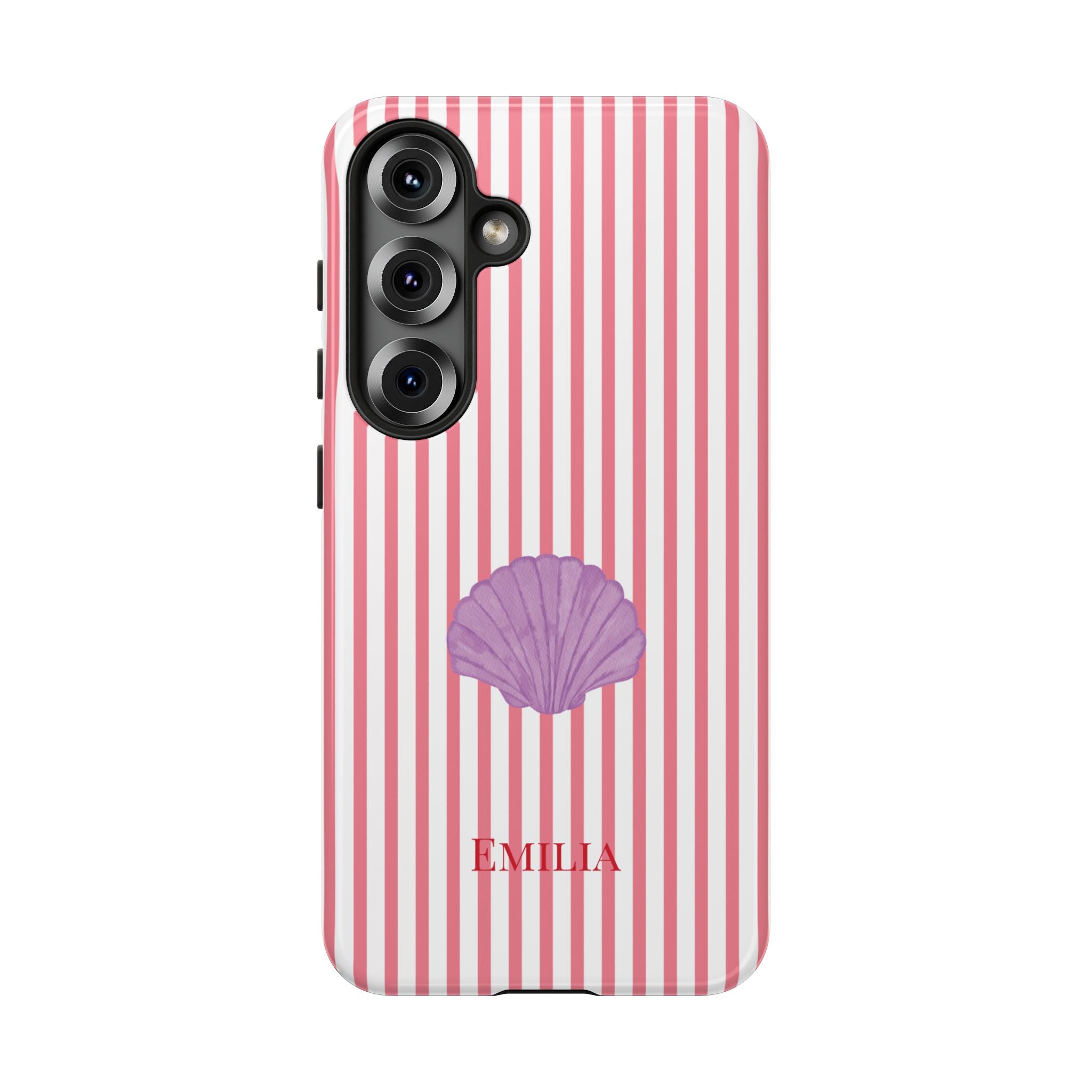 SHELL PINK STRIPES – Personalisierte Handyhülle mit Dual-Layer-Schutz