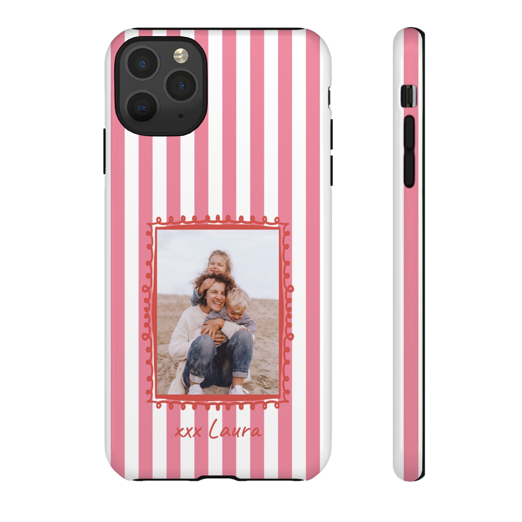 PINK STRIPES PHOTO FRAME – Personalisierte Foto Handyhülle mit Dual-Layer-Schutz