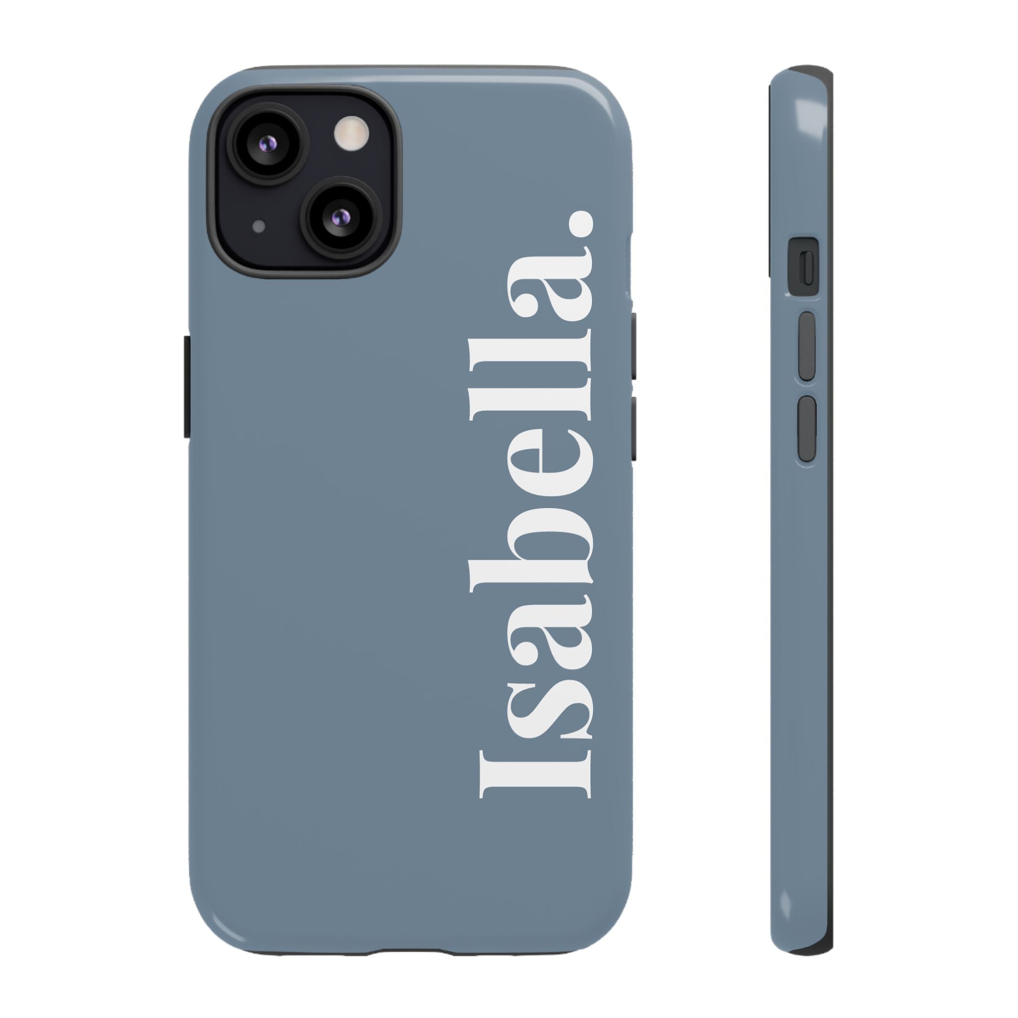 DUSTY BLUE BOLD NAME – Personalisierte Handyhülle mit Dual-Layer-Schutz