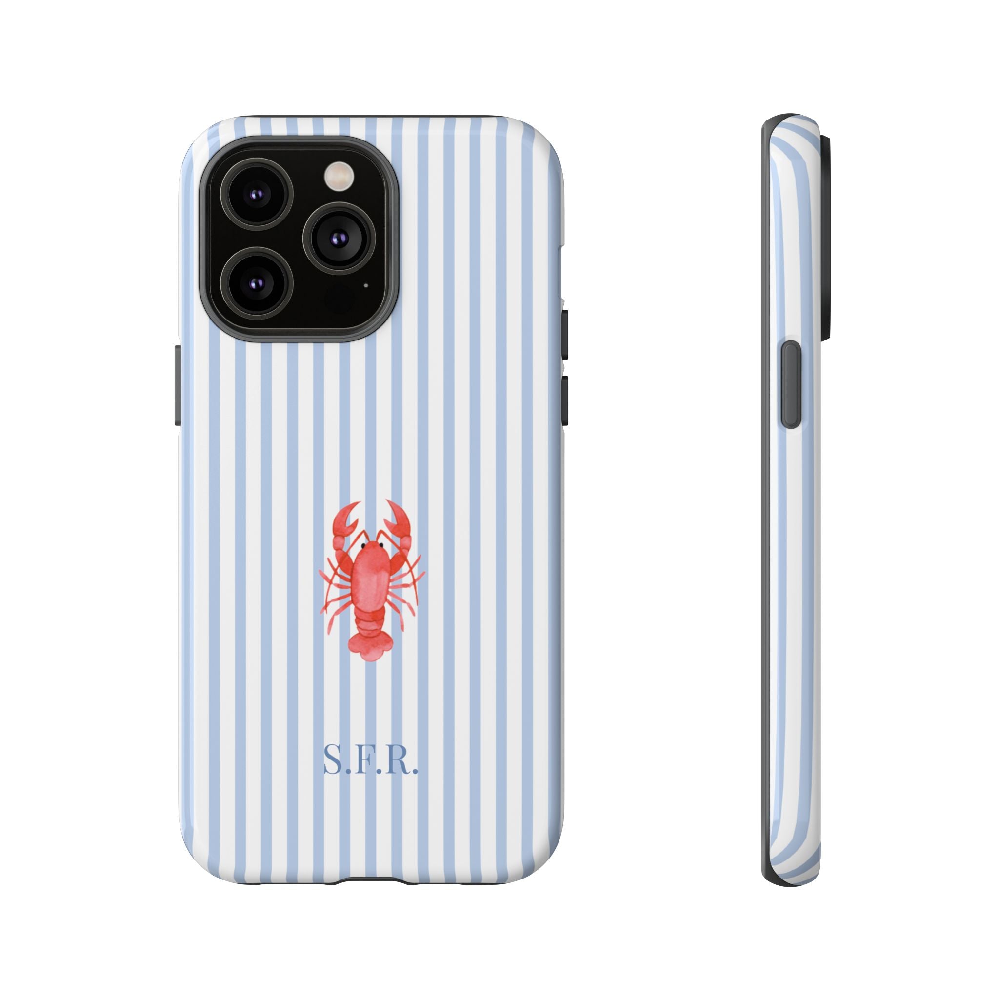 LOBSTER LIGHT BLUE STRIPES – Personalisierte Handyhülle mit Dual-Layer-Schutz