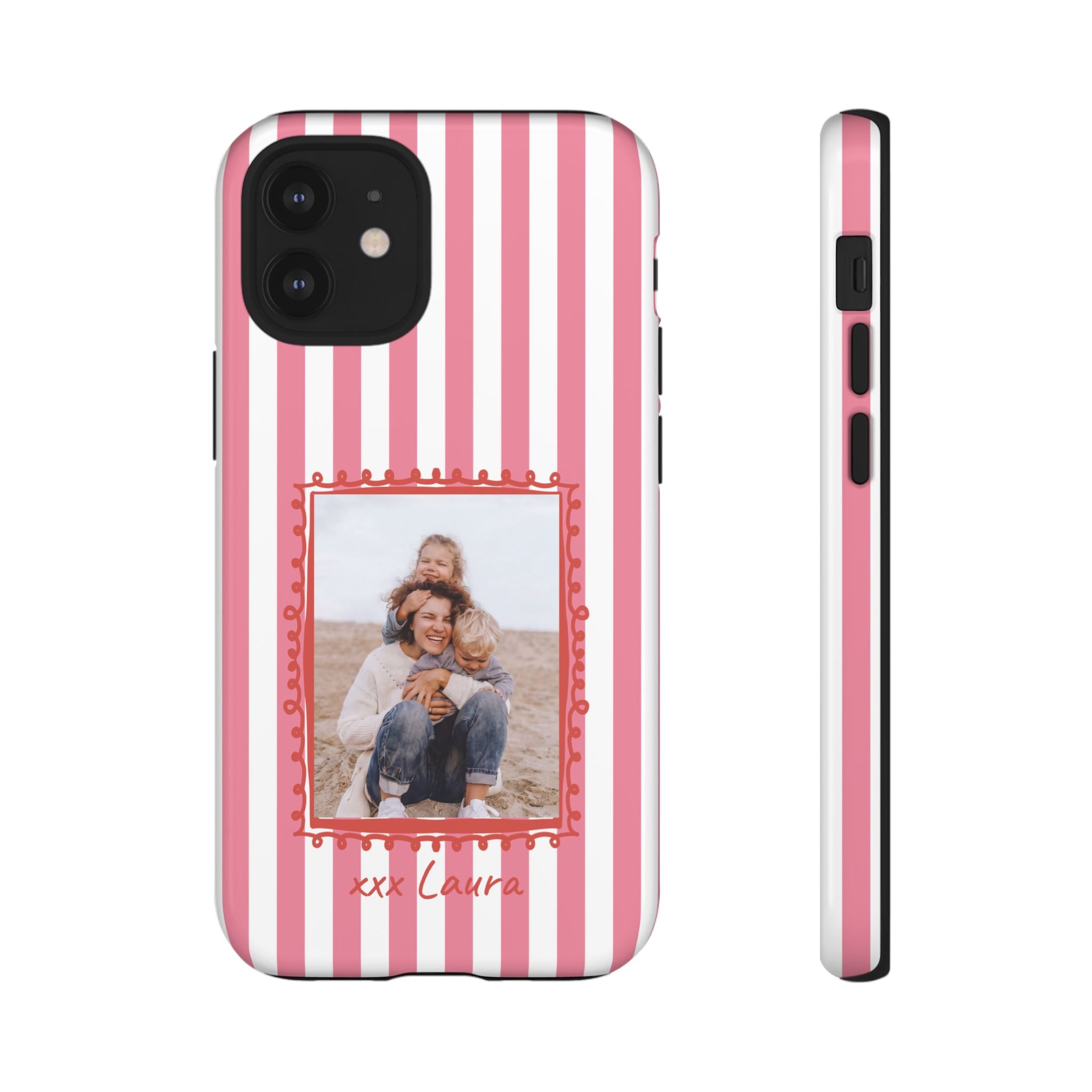 PINK STRIPES PHOTO FRAME – Personalisierte Foto Handyhülle mit Dual-Layer-Schutz