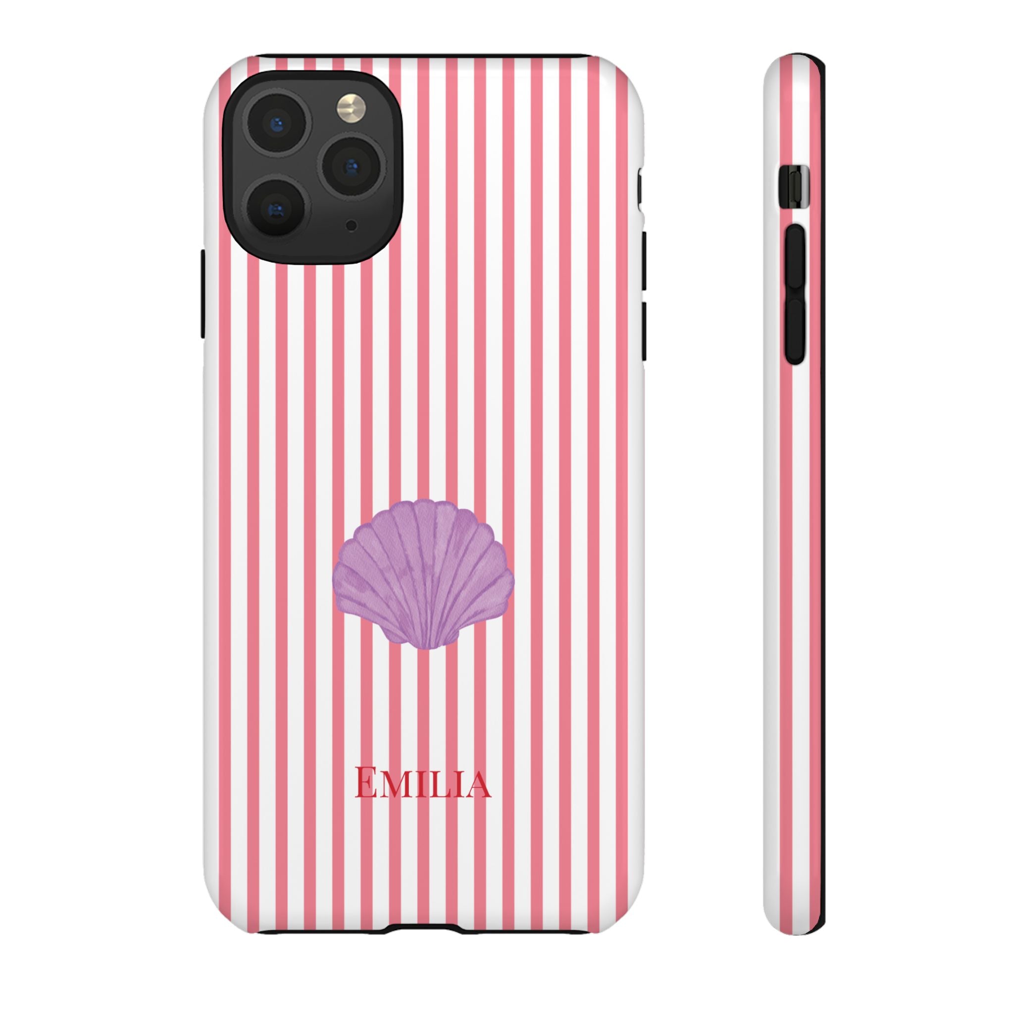 SHELL PINK STRIPES – Personalisierte Handyhülle mit Dual-Layer-Schutz
