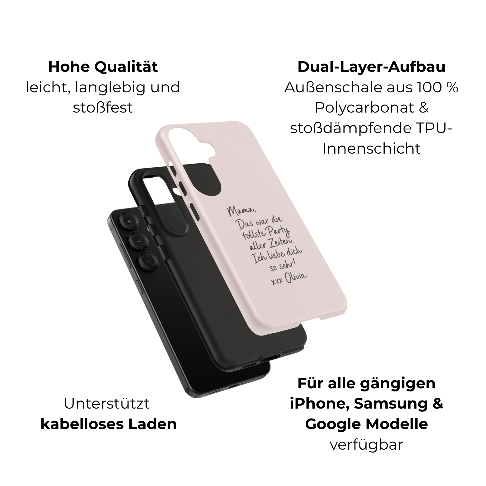 ROSE mit handgeschriebener Notiz – Personalisierte Handyhülle mit Dual-Layer-Schutz