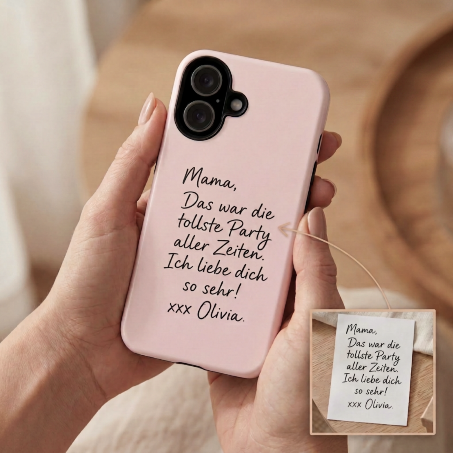 Personalisierte Handyhülle mit handgeschriebener Notiz