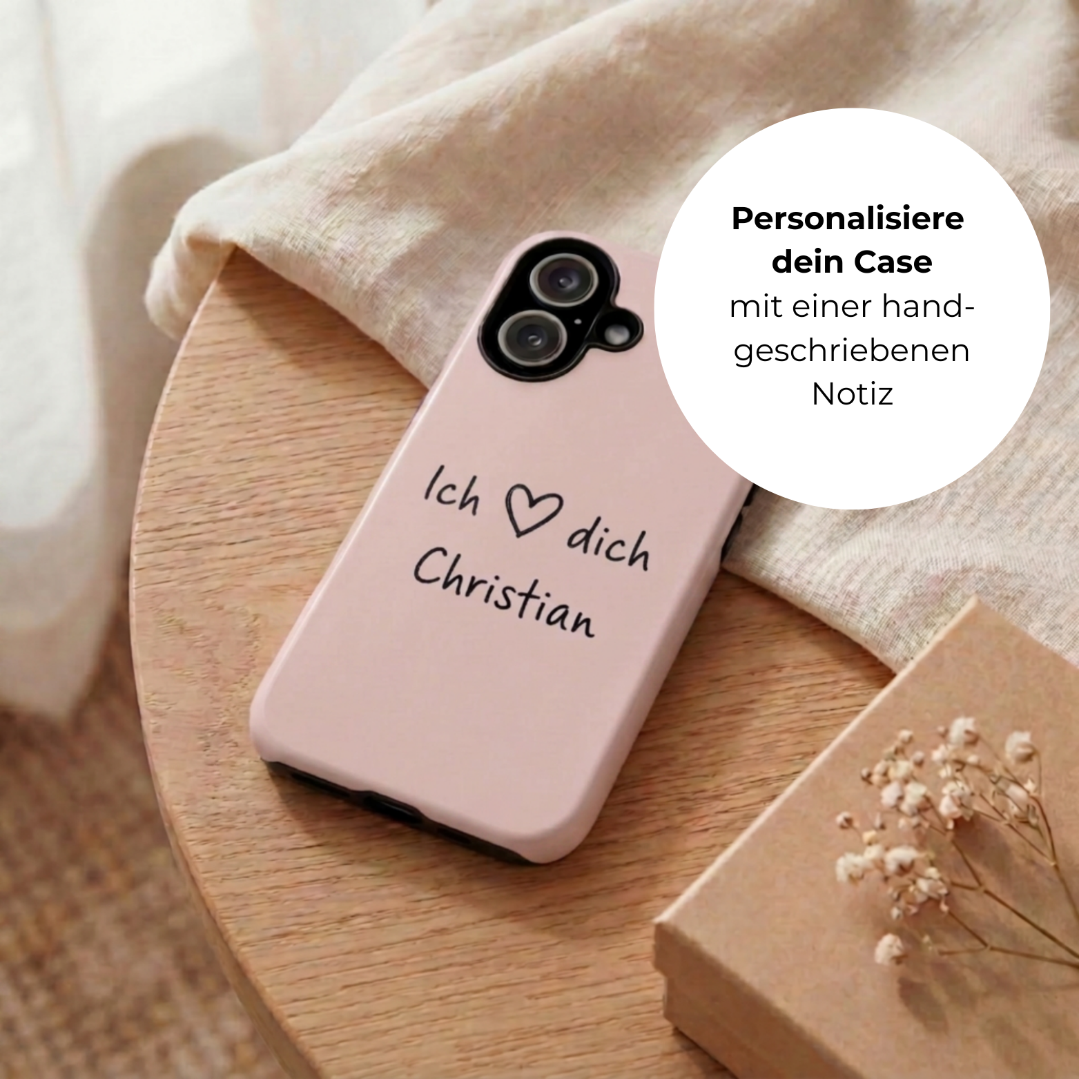 Personalisierte Handyhülle mit handgeschriebener Notiz