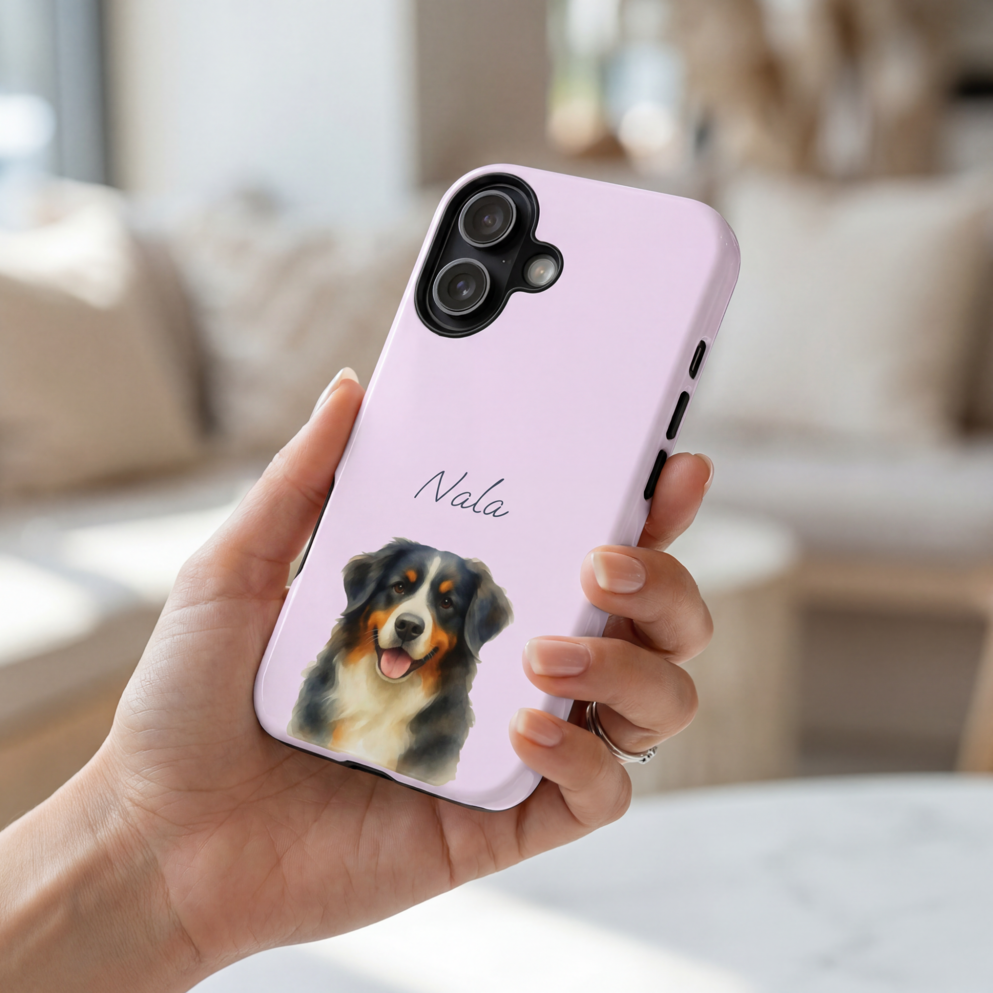 Pet Aquarell Lavendel – Personalisierte Handyhülle mit Dual-Layer-Schutz