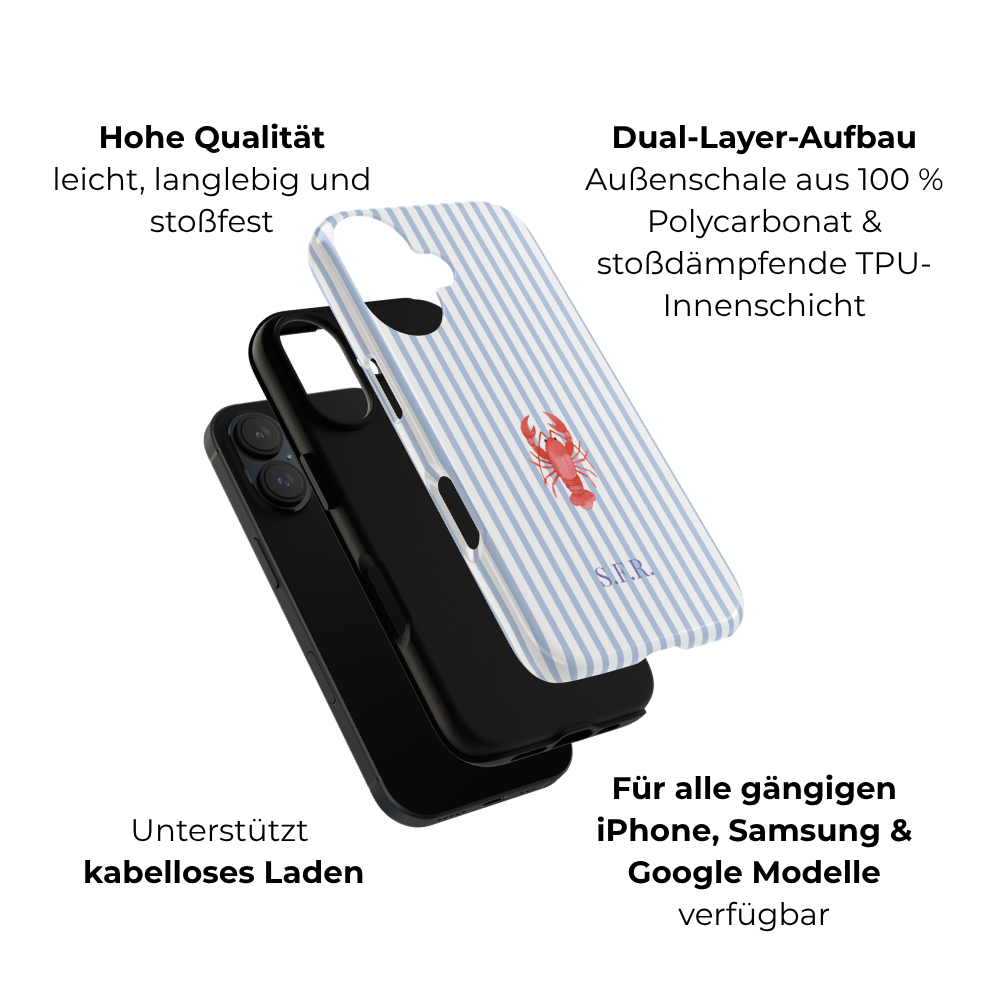 LOBSTER LIGHT BLUE STRIPES – Personalisierte Handyhülle mit Dual-Layer-Schutz