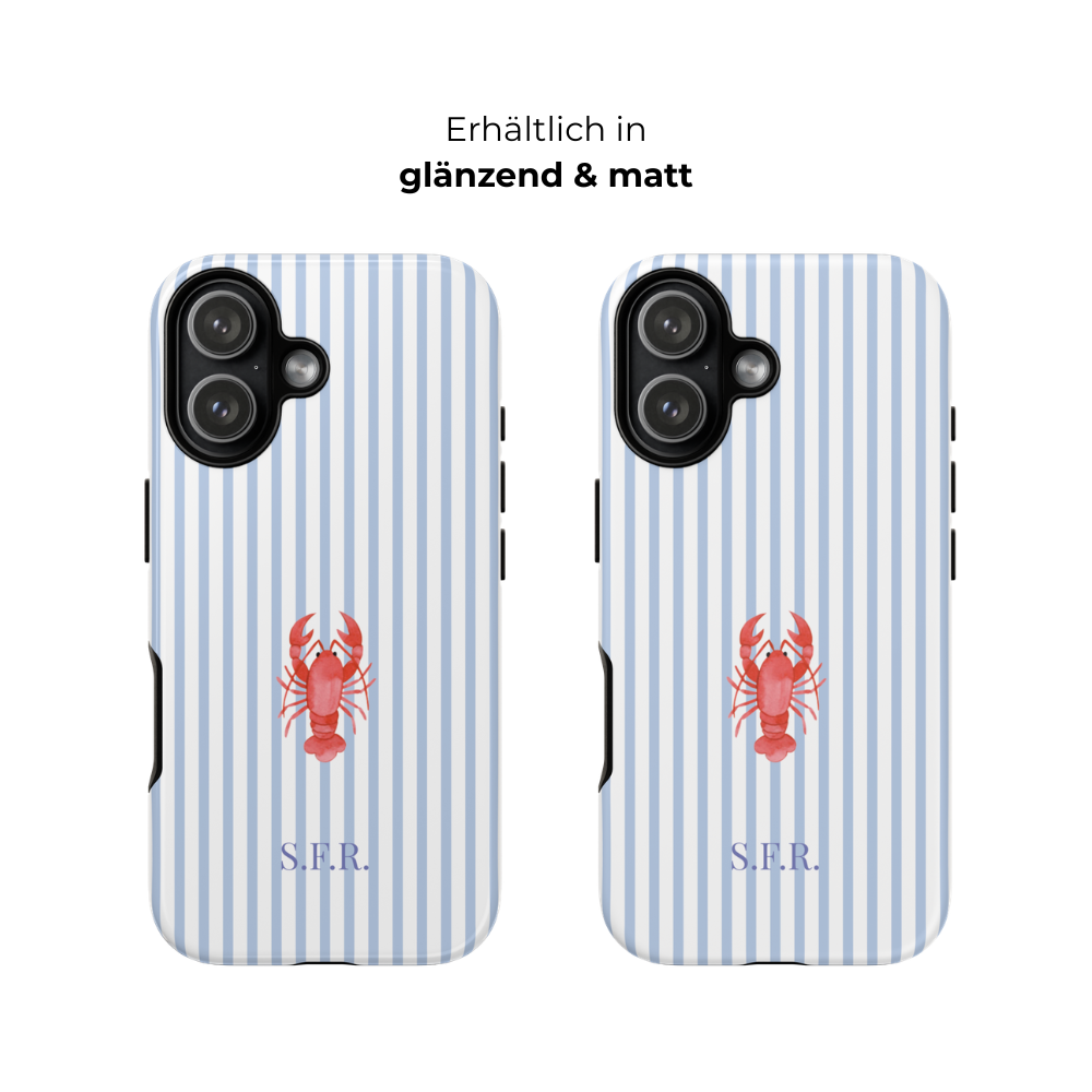 LOBSTER LIGHT BLUE STRIPES – Personalisierte Handyhülle mit Dual-Layer-Schutz