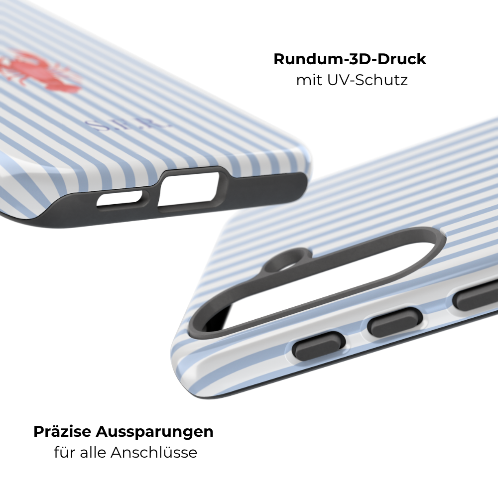 LOBSTER LIGHT BLUE STRIPES – Personalisierte Handyhülle mit Dual-Layer-Schutz