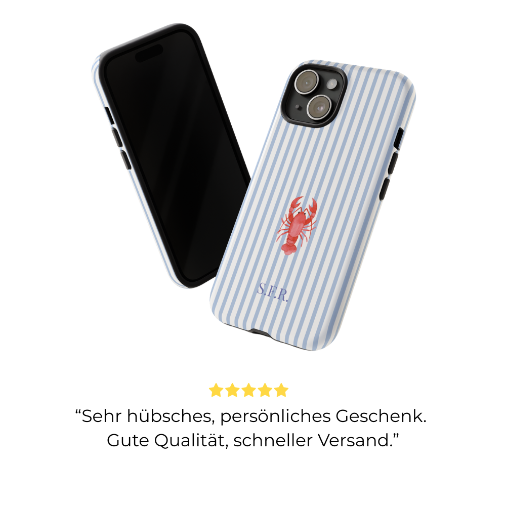 LOBSTER LIGHT BLUE STRIPES – Personalisierte Handyhülle mit Dual-Layer-Schutz