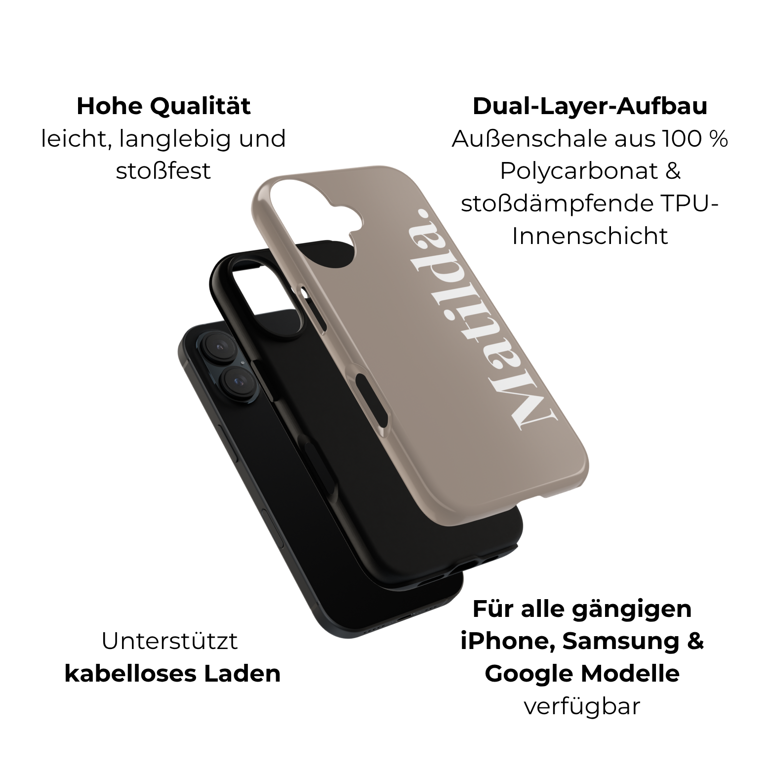 MOCCA BOLD NAME – Personalisierte Handyhülle mit Dual-Layer-Schutz