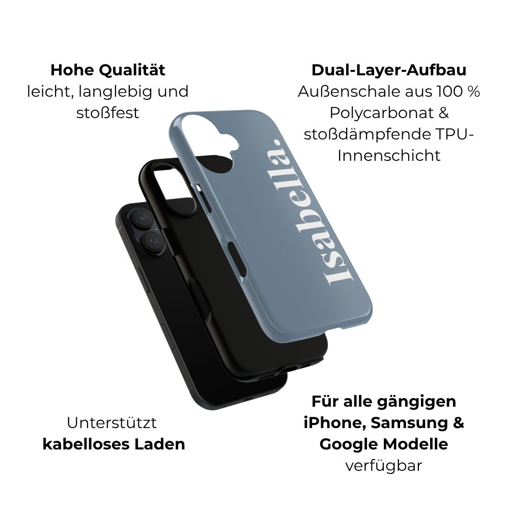 DUSTY BLUE BOLD NAME – Personalisierte Handyhülle mit Dual-Layer-Schutz