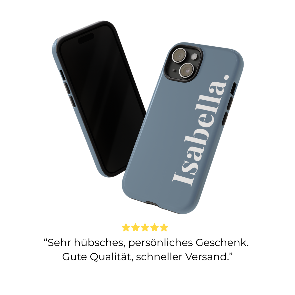 DUSTY BLUE BOLD NAME – Personalisierte Handyhülle mit Dual-Layer-Schutz