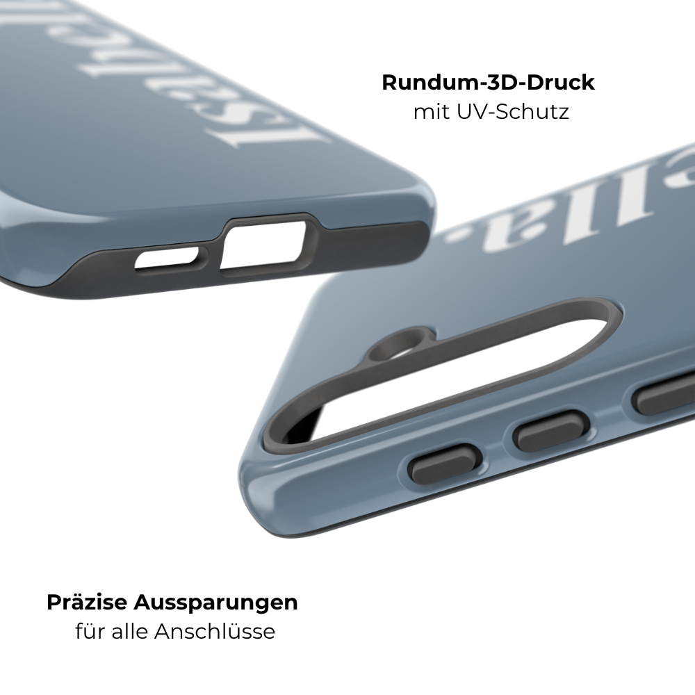 DUSTY BLUE BOLD NAME – Personalisierte Handyhülle mit Dual-Layer-Schutz