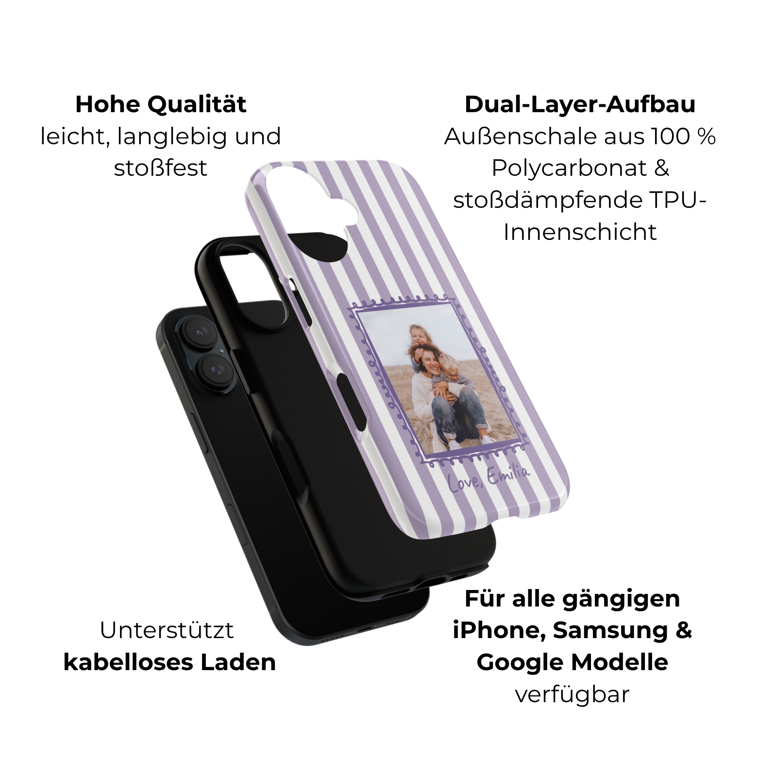 LAVENDER STRIPES PHOTO FRAME – Personalisierte Foto Handyhülle mit Dual-Layer-Schutz