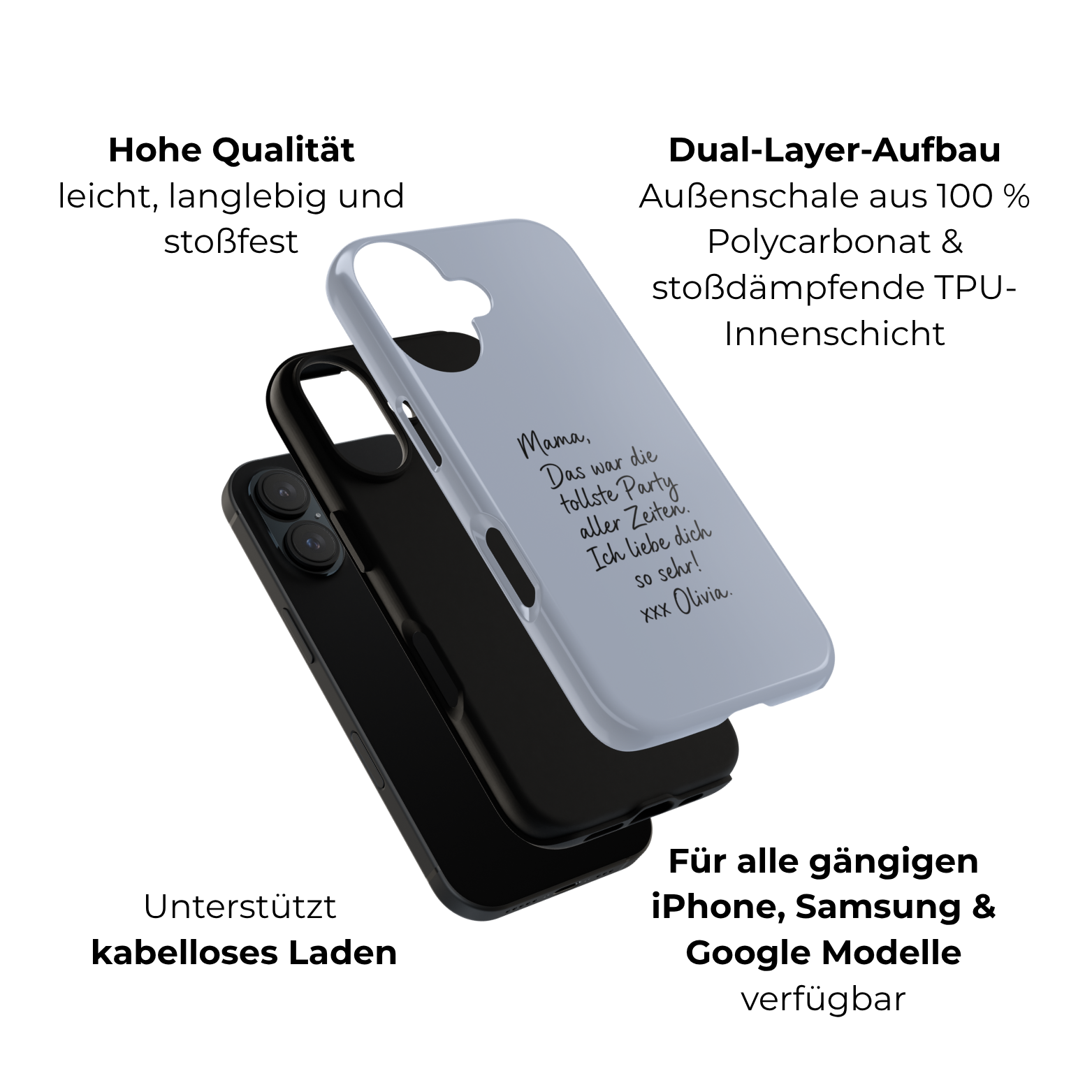 DUSTY BLUE HANDWRITTEN NOTE – Personalisierte Handyhülle mit Dual-Layer-Schutz