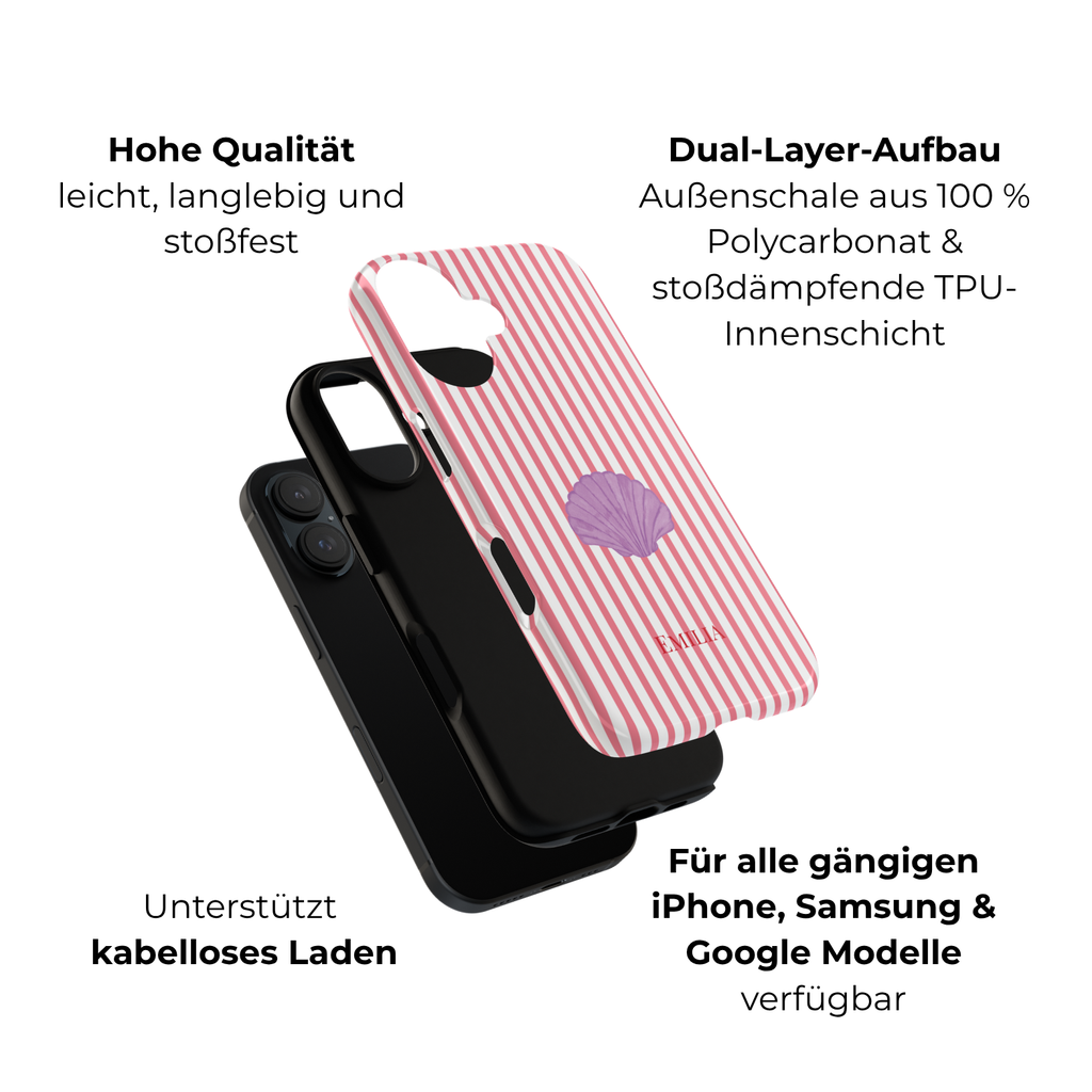 SHELL PINK STRIPES – Personalisierte Handyhülle mit Dual-Layer-Schutz