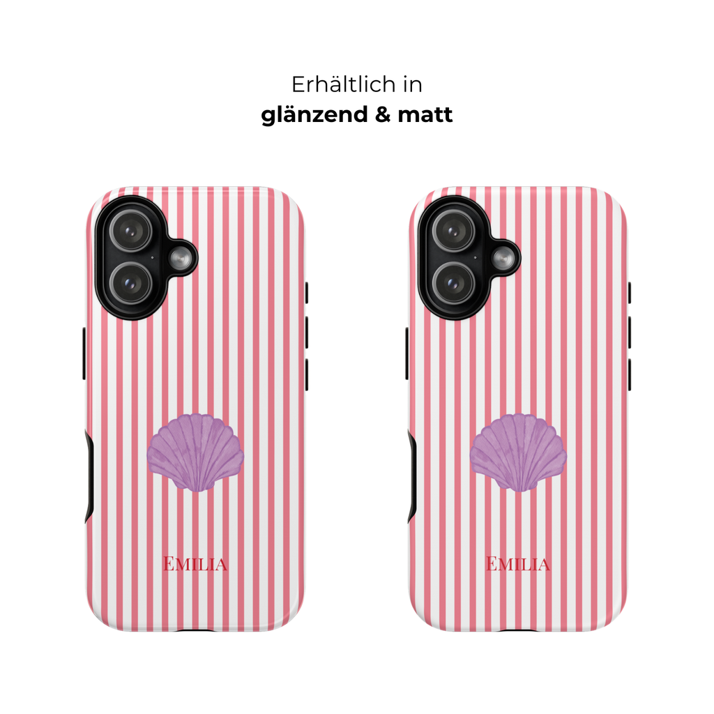 SHELL PINK STRIPES – Personalisierte Handyhülle mit Dual-Layer-Schutz