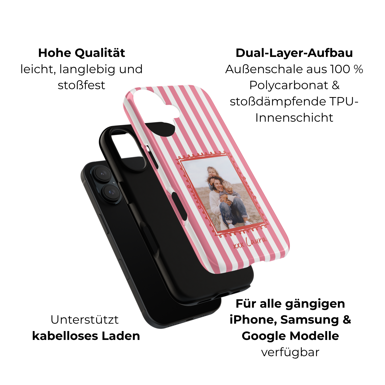 PINK STRIPES PHOTO FRAME – Personalisierte Foto Handyhülle mit Dual-Layer-Schutz