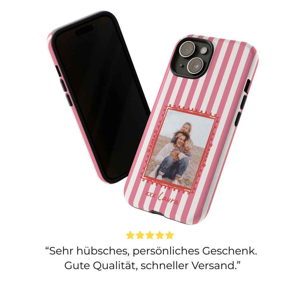 PINK STRIPES PHOTO FRAME – Personalisierte Foto Handyhülle mit Dual-Layer-Schutz