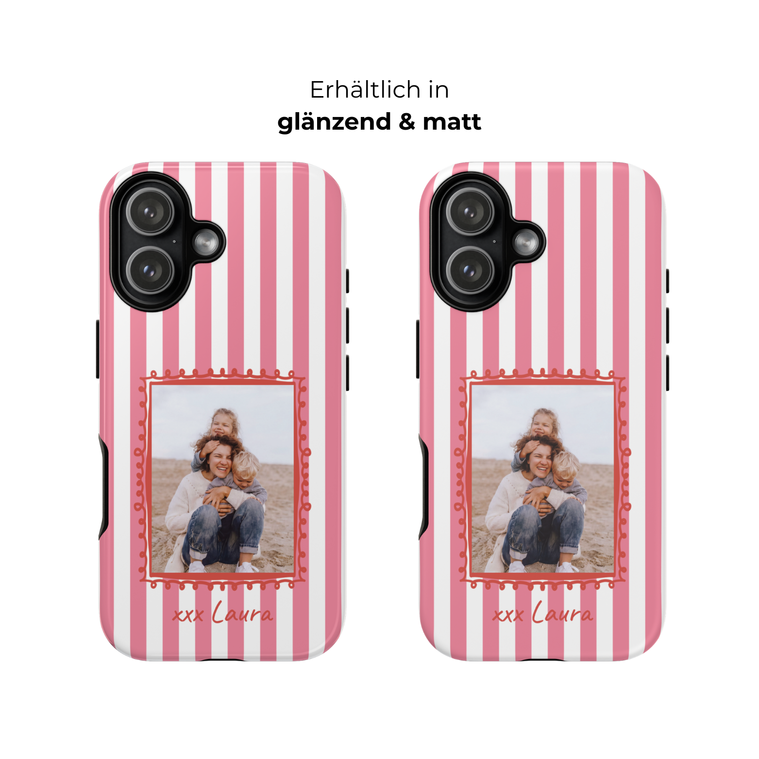 PINK STRIPES PHOTO FRAME – Personalisierte Foto Handyhülle mit Dual-Layer-Schutz