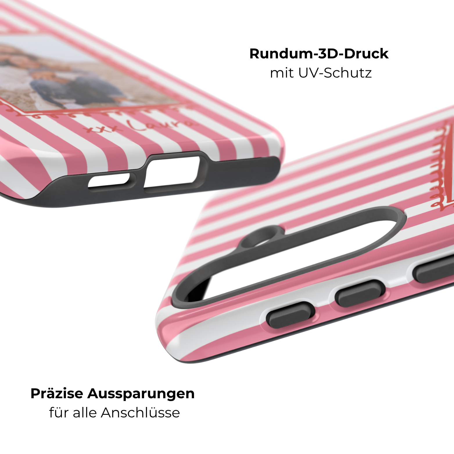 PINK STRIPES PHOTO FRAME – Personalisierte Foto Handyhülle mit Dual-Layer-Schutz