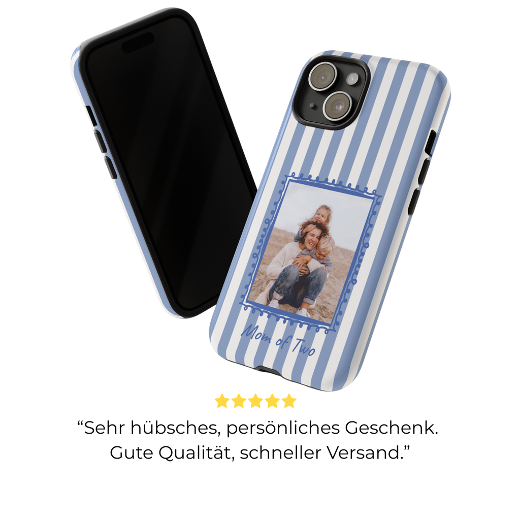 BLUE STRIPES PHOTO FRAME – Personalisierte Foto Handyhülle mit Dual-Layer-Schutz