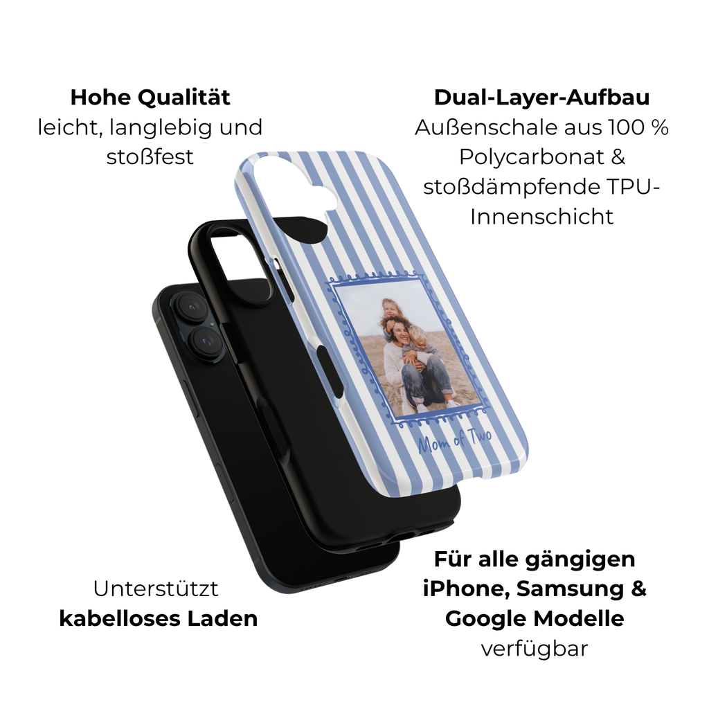 BLUE STRIPES PHOTO FRAME – Personalisierte Foto Handyhülle mit Dual-Layer-Schutz