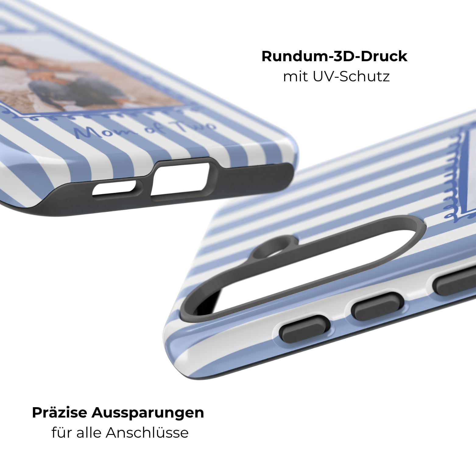 BLUE STRIPES PHOTO FRAME – Personalisierte Foto Handyhülle mit Dual-Layer-Schutz