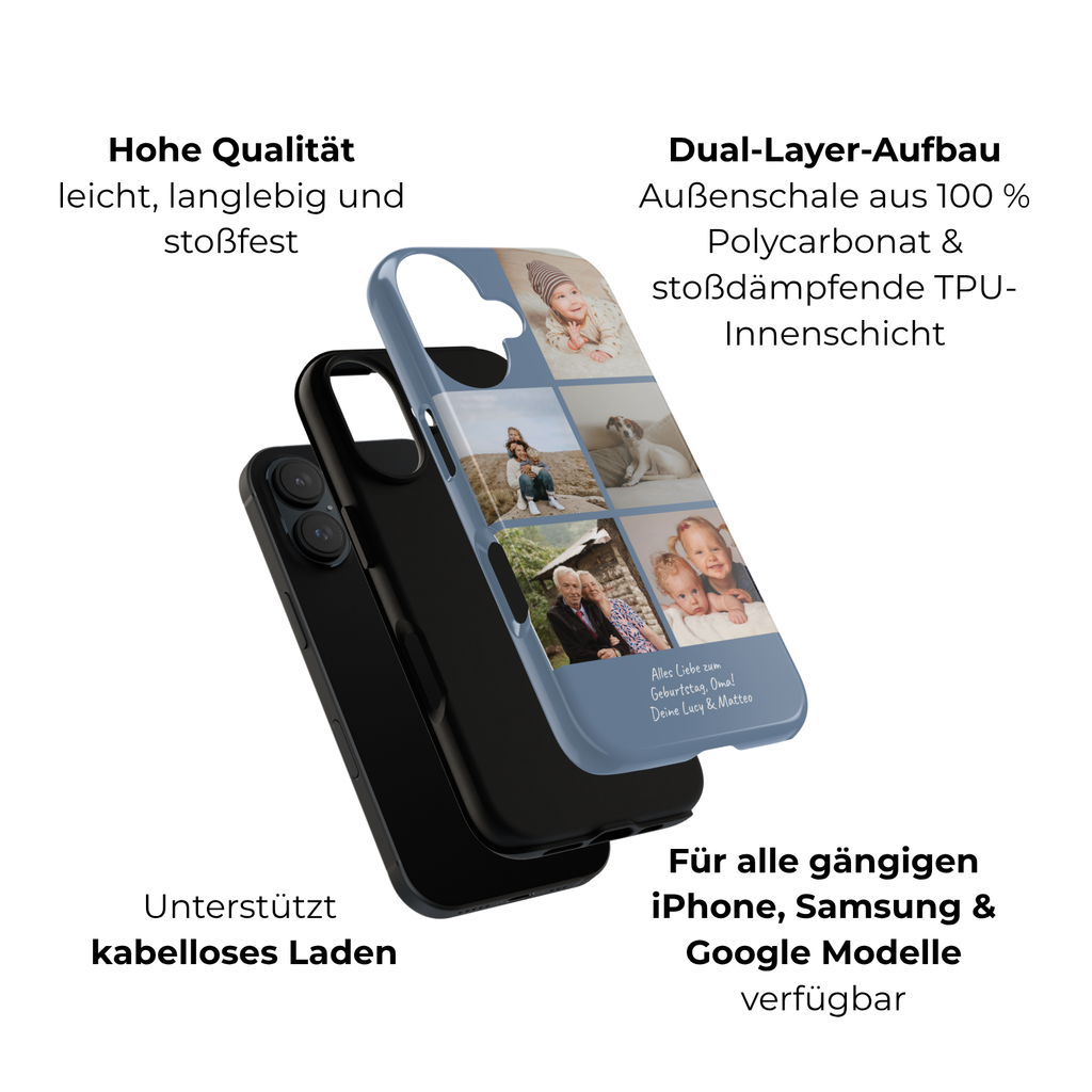 DUSTY BLUE COLLAGE – Personalisierte Foto Handyhülle mit Dual-Layer-Schutz