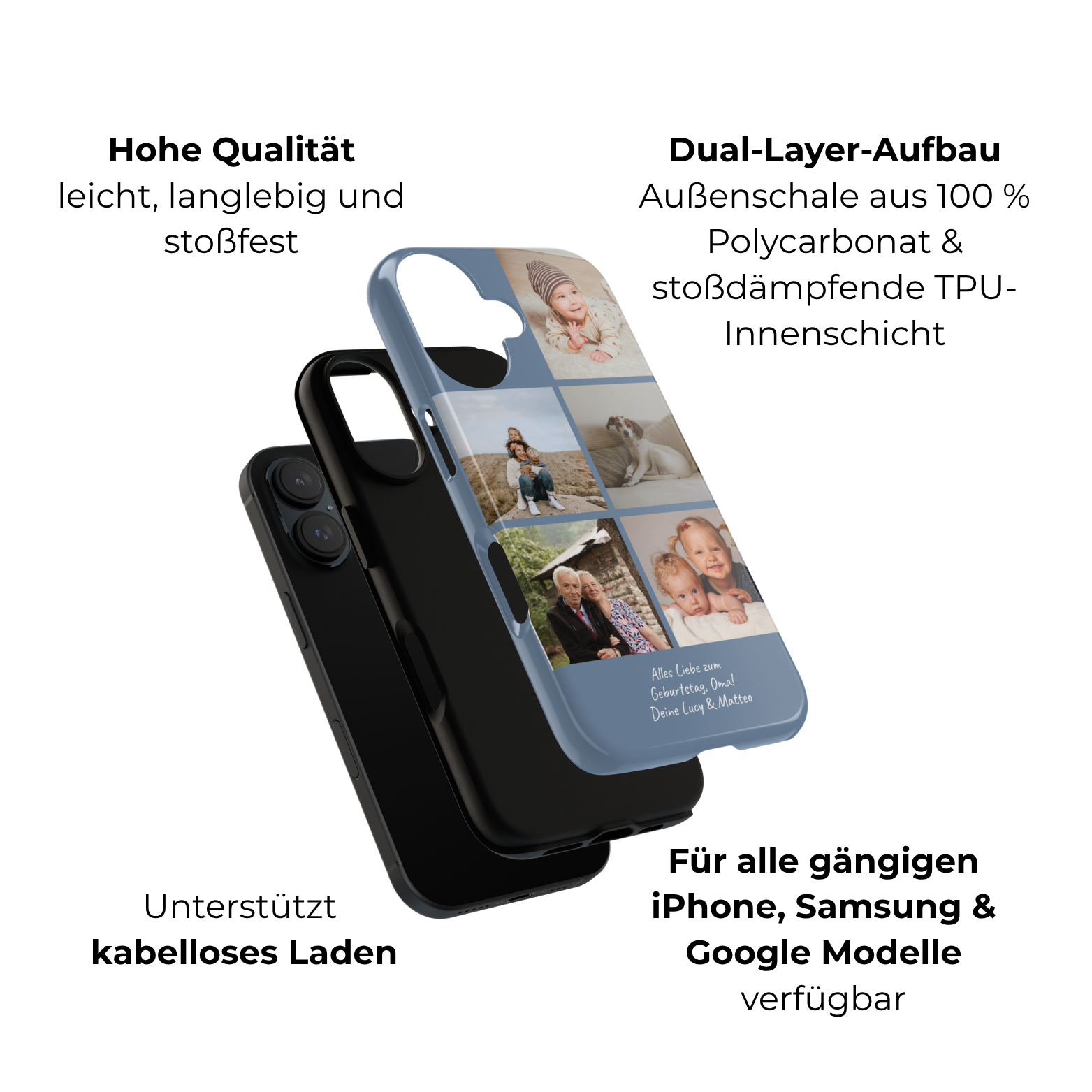 DUSTY BLUE COLLAGE – Personalisierte Foto Handyhülle mit Dual-Layer-Schutz