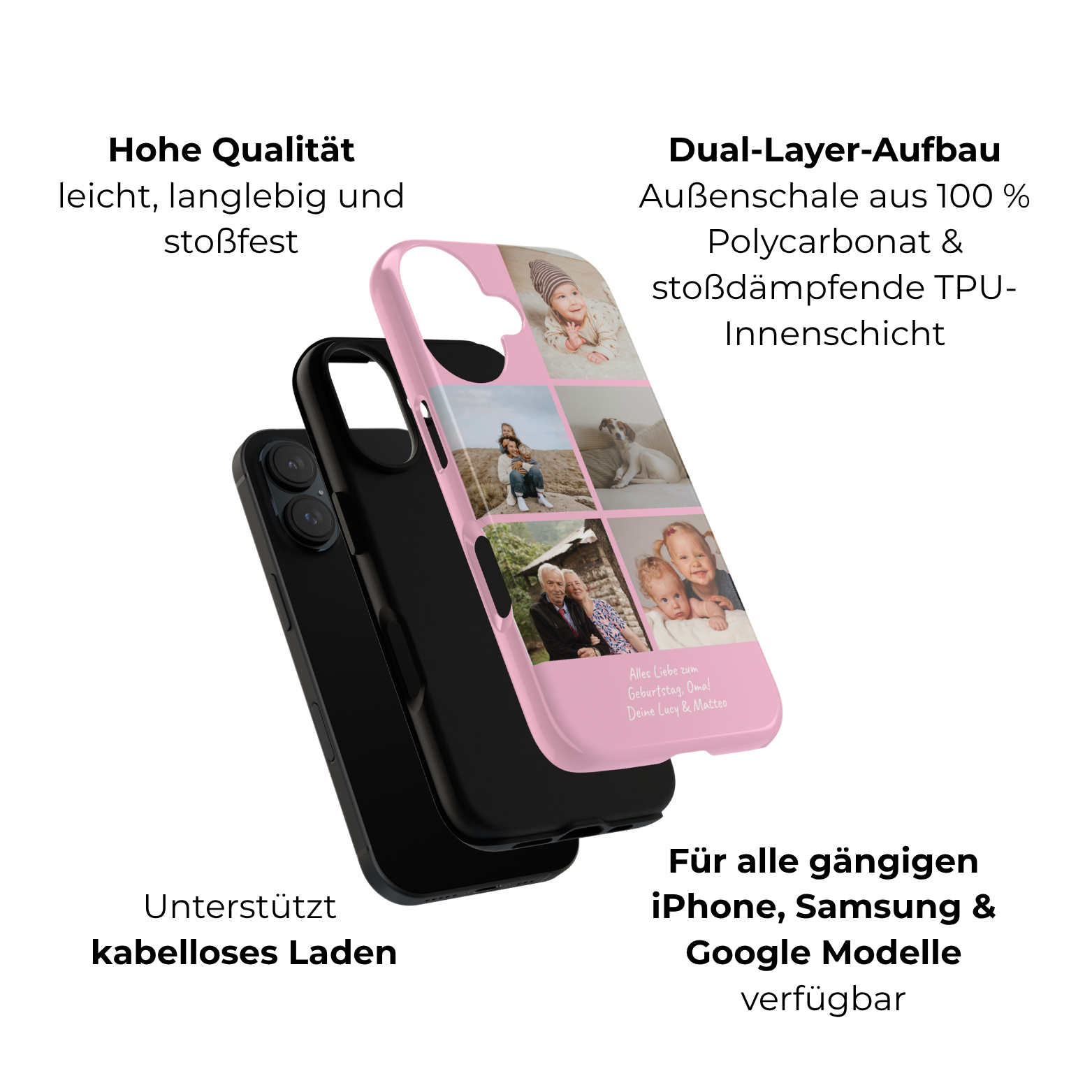 PINK PHOTO COLLAGE – Personalisierte Foto Handyhülle mit Dual-Layer-Schutz