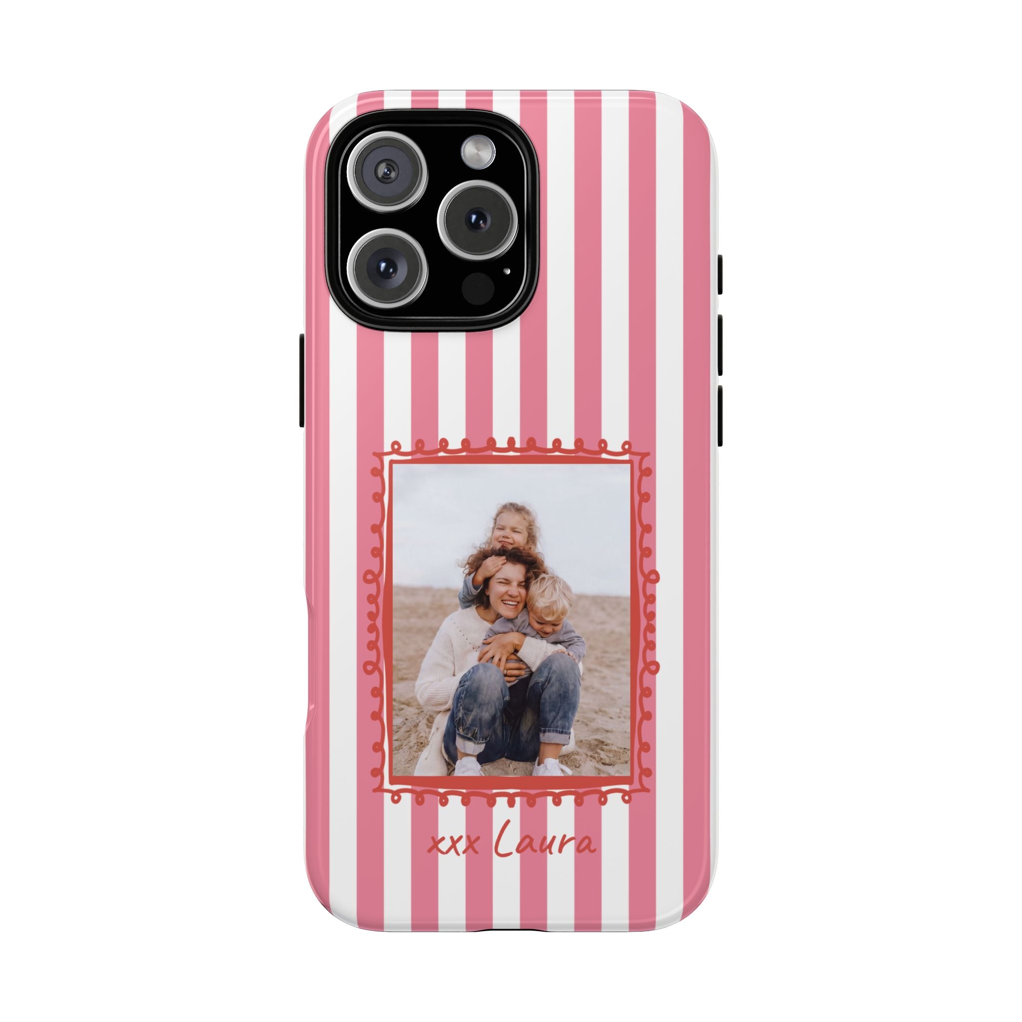 PINK STRIPES PHOTO FRAME – Personalisierte Foto Handyhülle mit Dual-Layer-Schutz