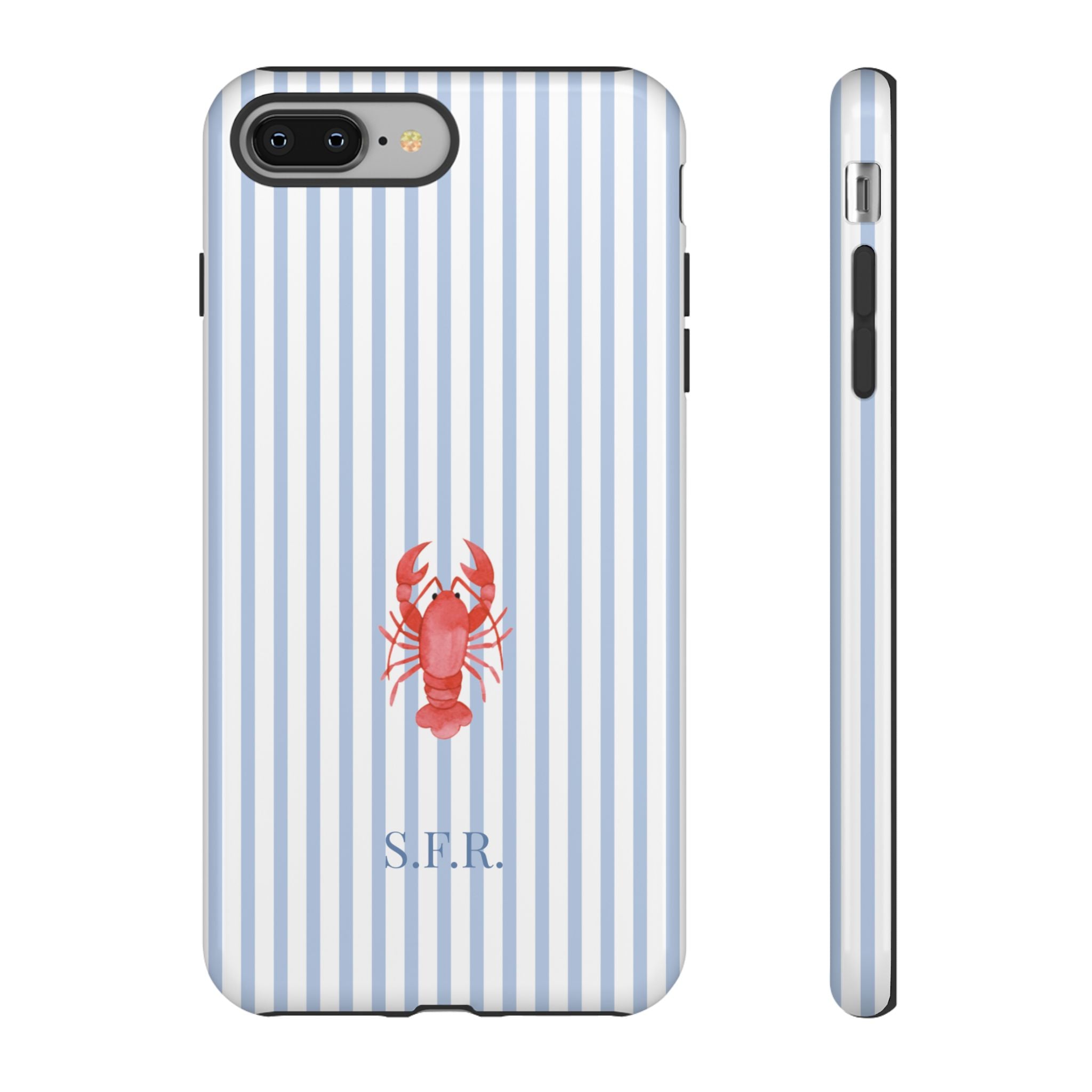 LOBSTER LIGHT BLUE STRIPES – Personalisierte Handyhülle mit Dual-Layer-Schutz