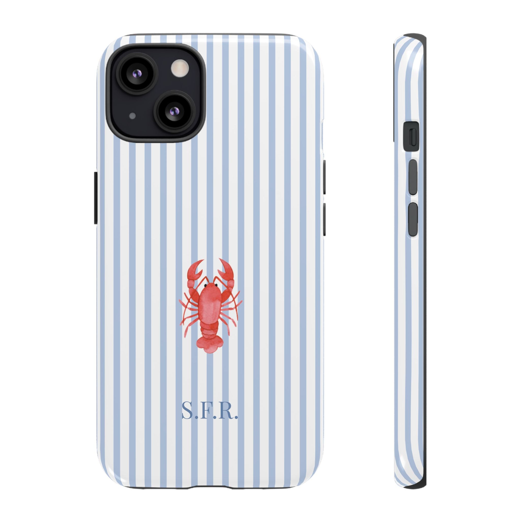 LOBSTER LIGHT BLUE STRIPES – Personalisierte Handyhülle mit Dual-Layer-Schutz