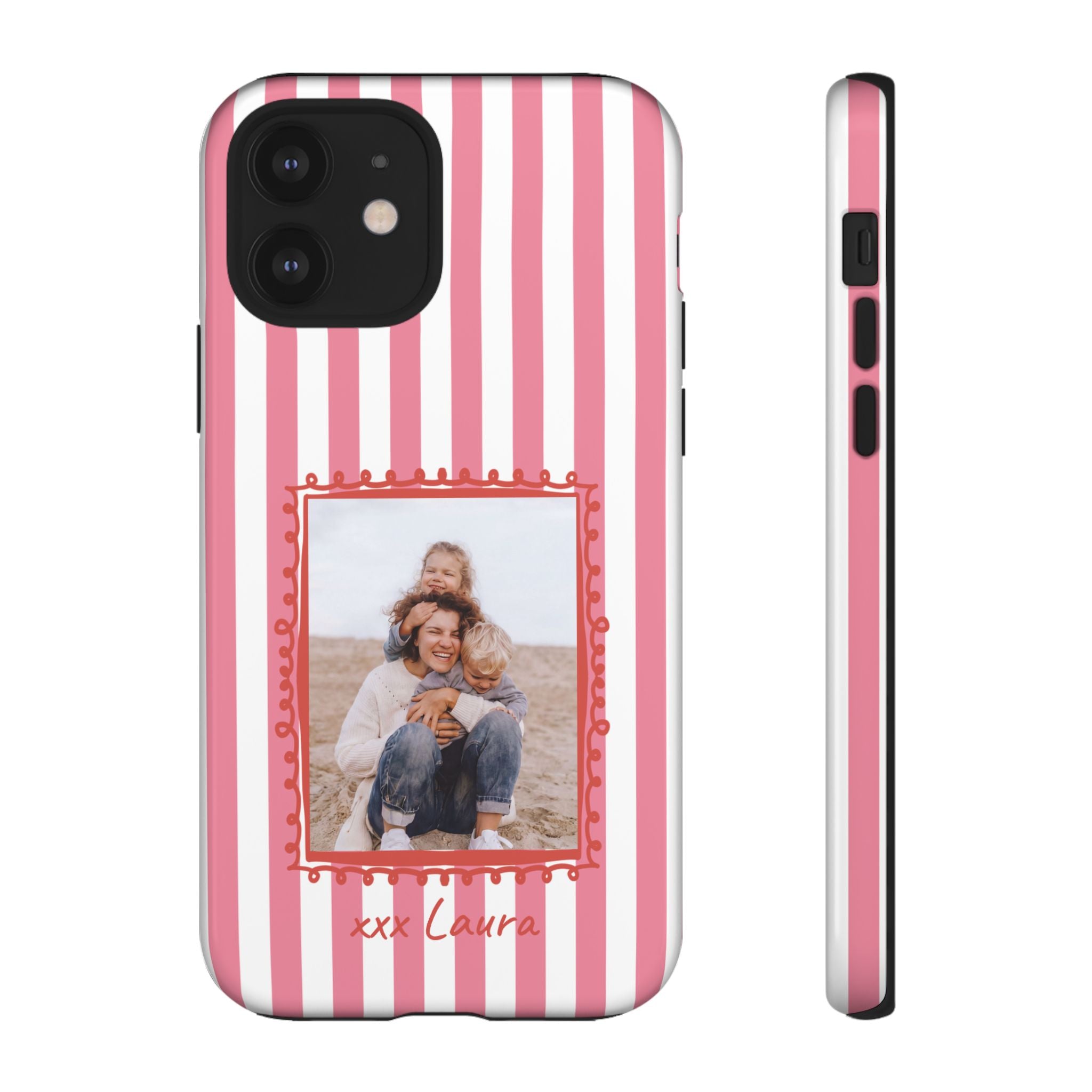 PINK STRIPES PHOTO FRAME – Personalisierte Foto Handyhülle mit Dual-Layer-Schutz