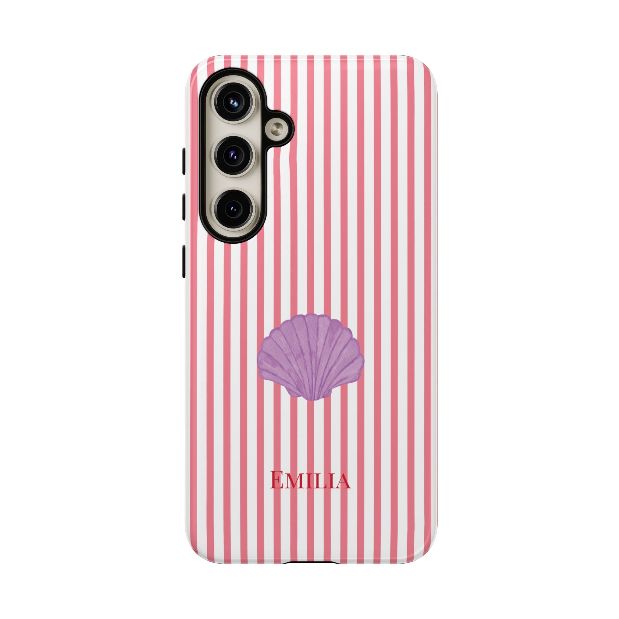 SHELL PINK STRIPES – Personalisierte Handyhülle mit Dual-Layer-Schutz