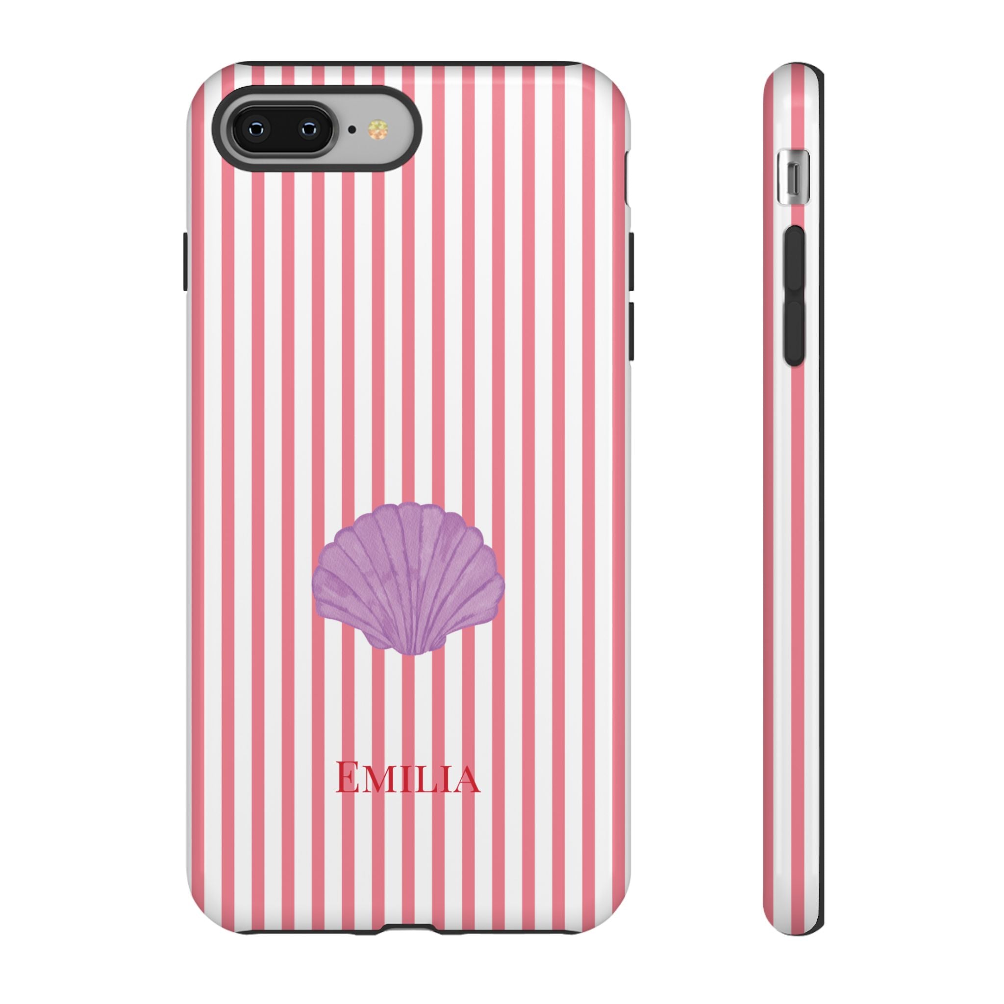 SHELL PINK STRIPES – Personalisierte Handyhülle mit Dual-Layer-Schutz