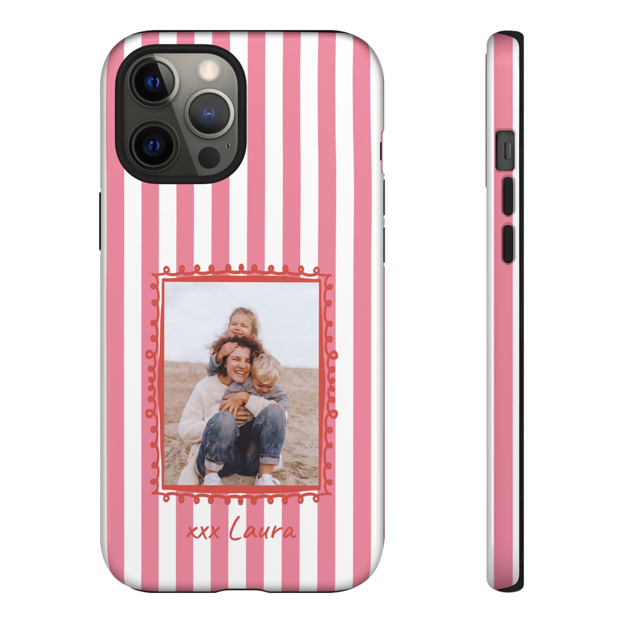 PINK STRIPES PHOTO FRAME – Personalisierte Foto Handyhülle mit Dual-Layer-Schutz