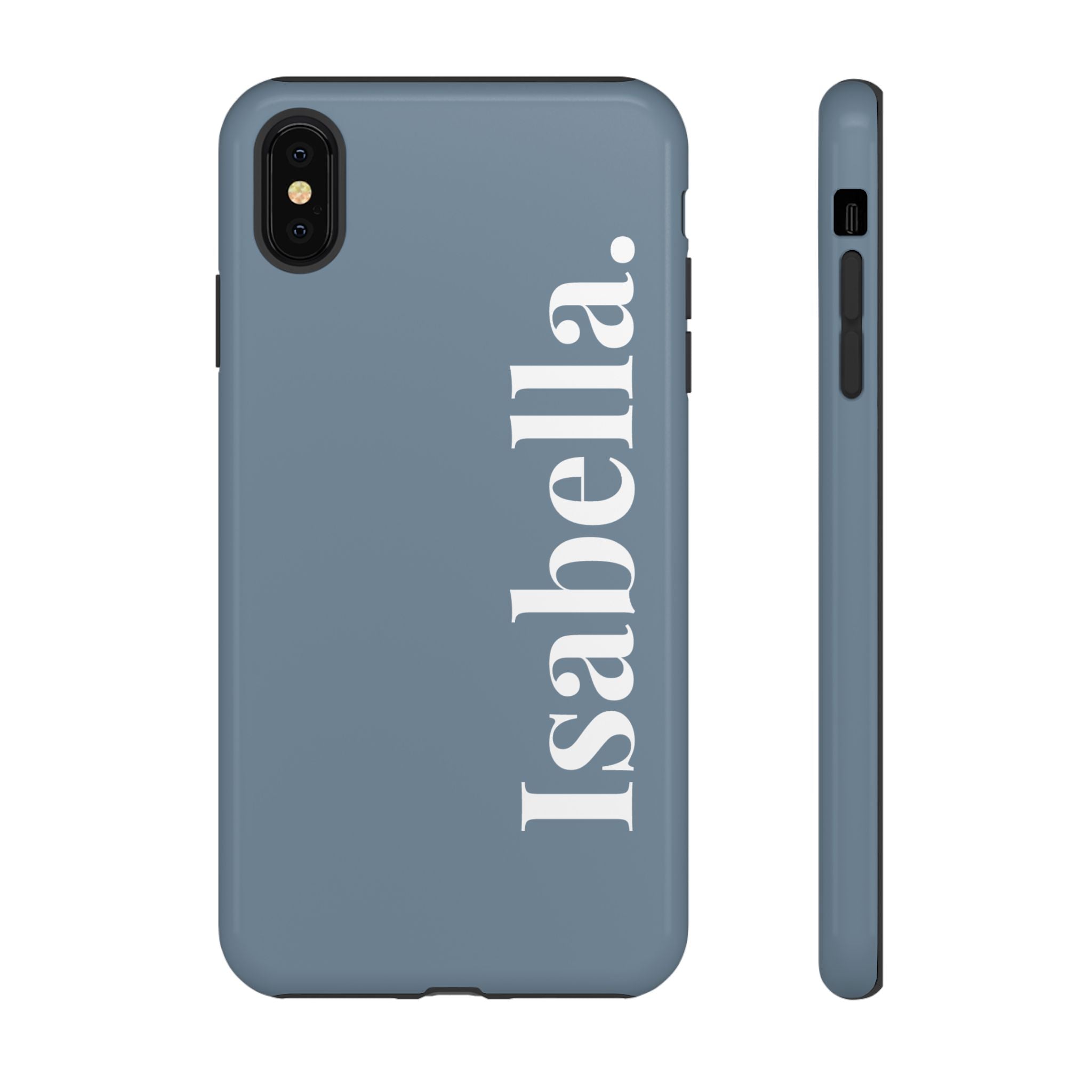 DUSTY BLUE BOLD NAME – Personalisierte Handyhülle mit Dual-Layer-Schutz