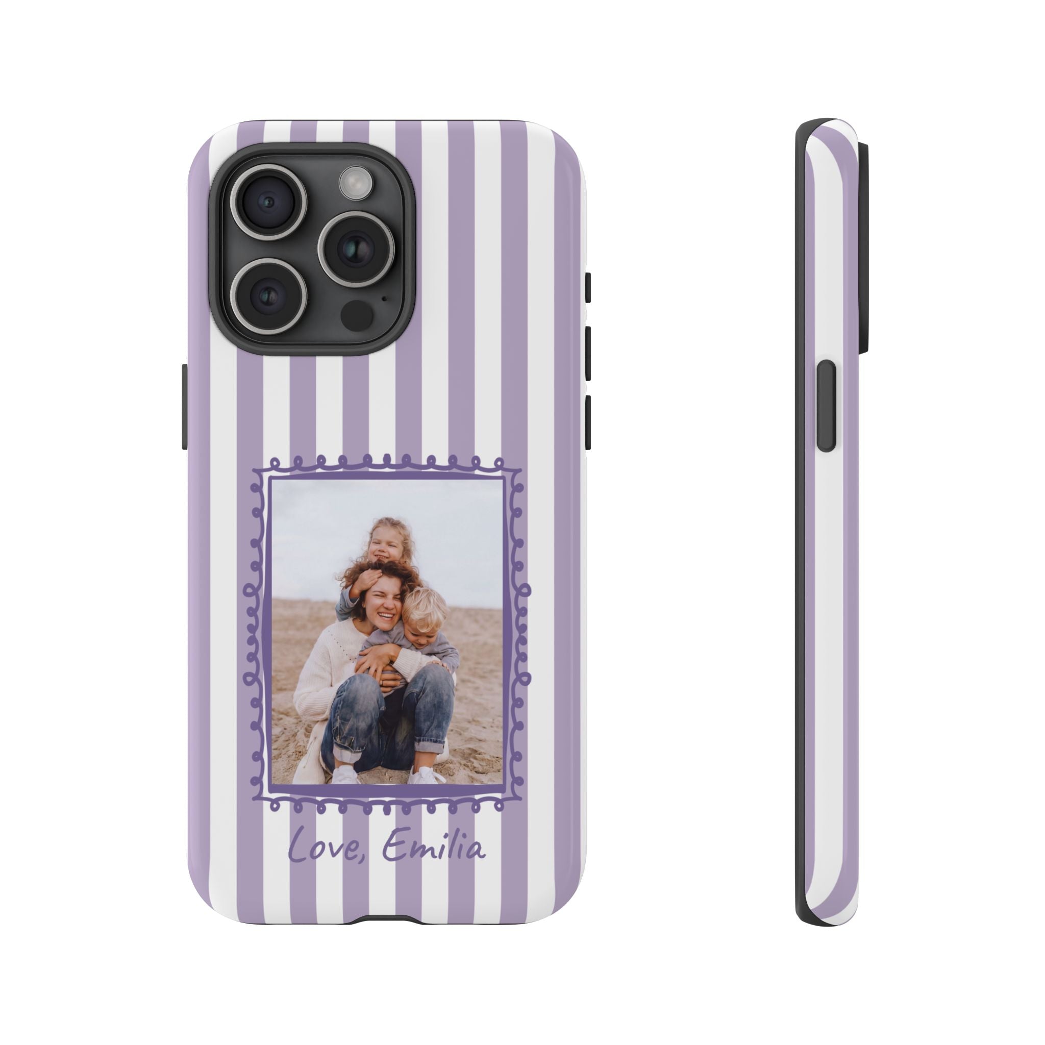 LAVENDER STRIPES PHOTO FRAME – Personalisierte Foto Handyhülle mit Dual-Layer-Schutz