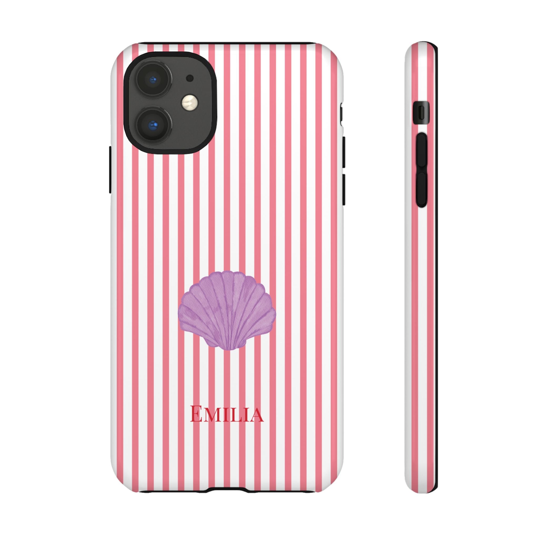 SHELL PINK STRIPES – Personalisierte Handyhülle mit Dual-Layer-Schutz